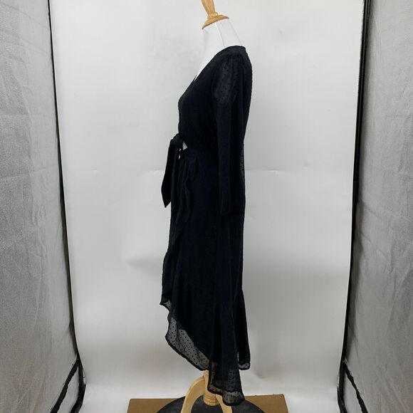 Abercrombie & Fitch Dress Womens XS Extra Small Black Swiss Dot Ruffle High Low - Picture 4 of 12